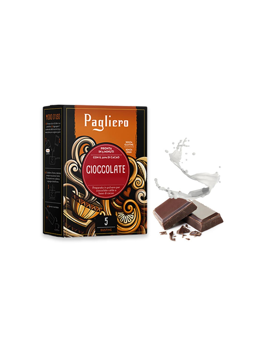 PAGLIERO - Preparato - Cioccolata calda al Latte 25g - Conf. 5 - Box 6